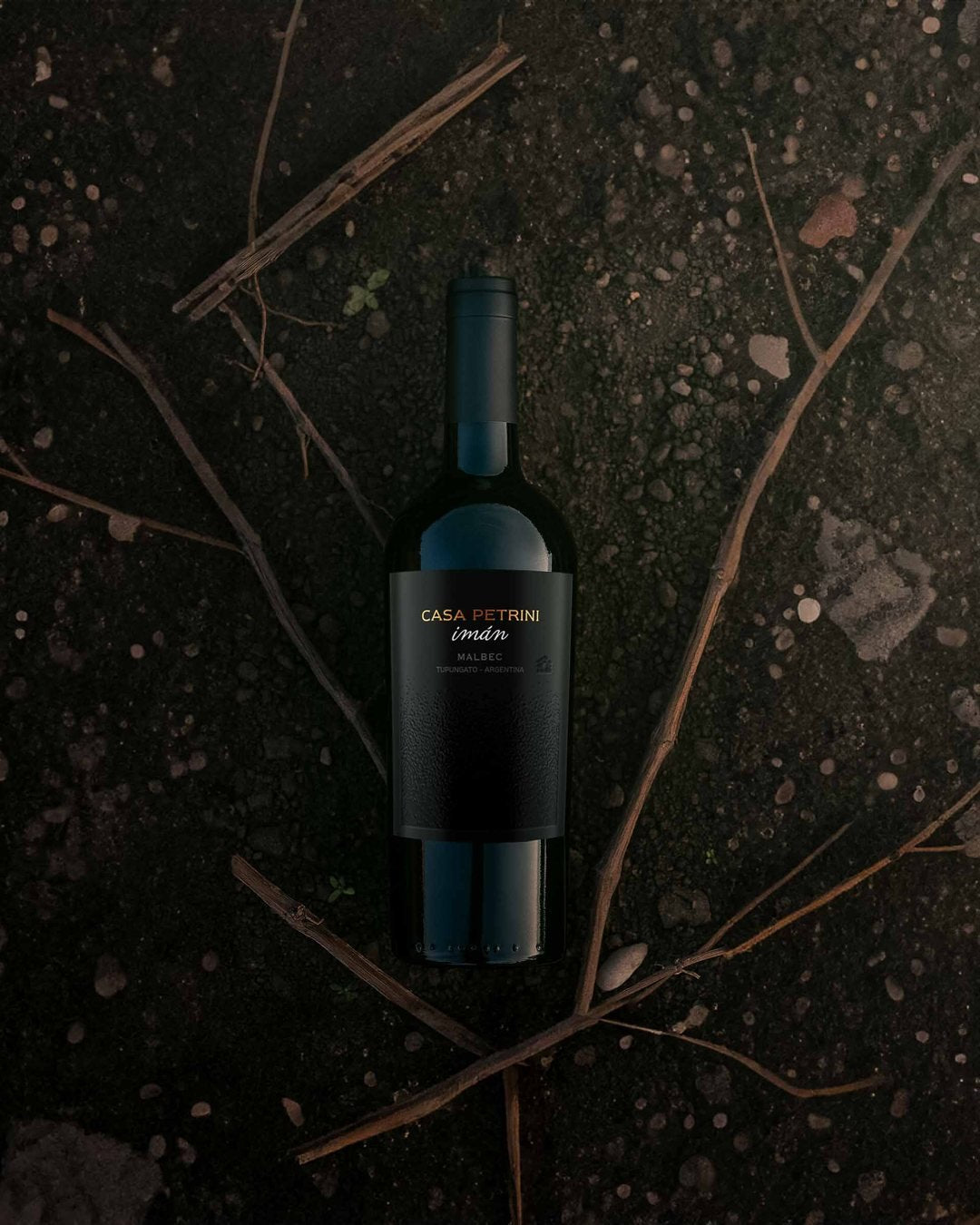 Botella de Imán sobre rocas volcánicas